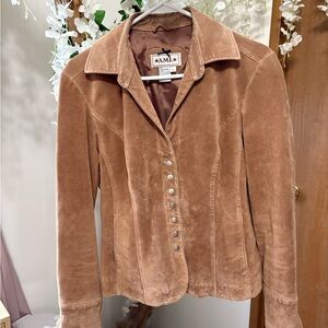 Ami Y2K Vintage Brown Velvet Women's Blazer 100% Leather Lining
